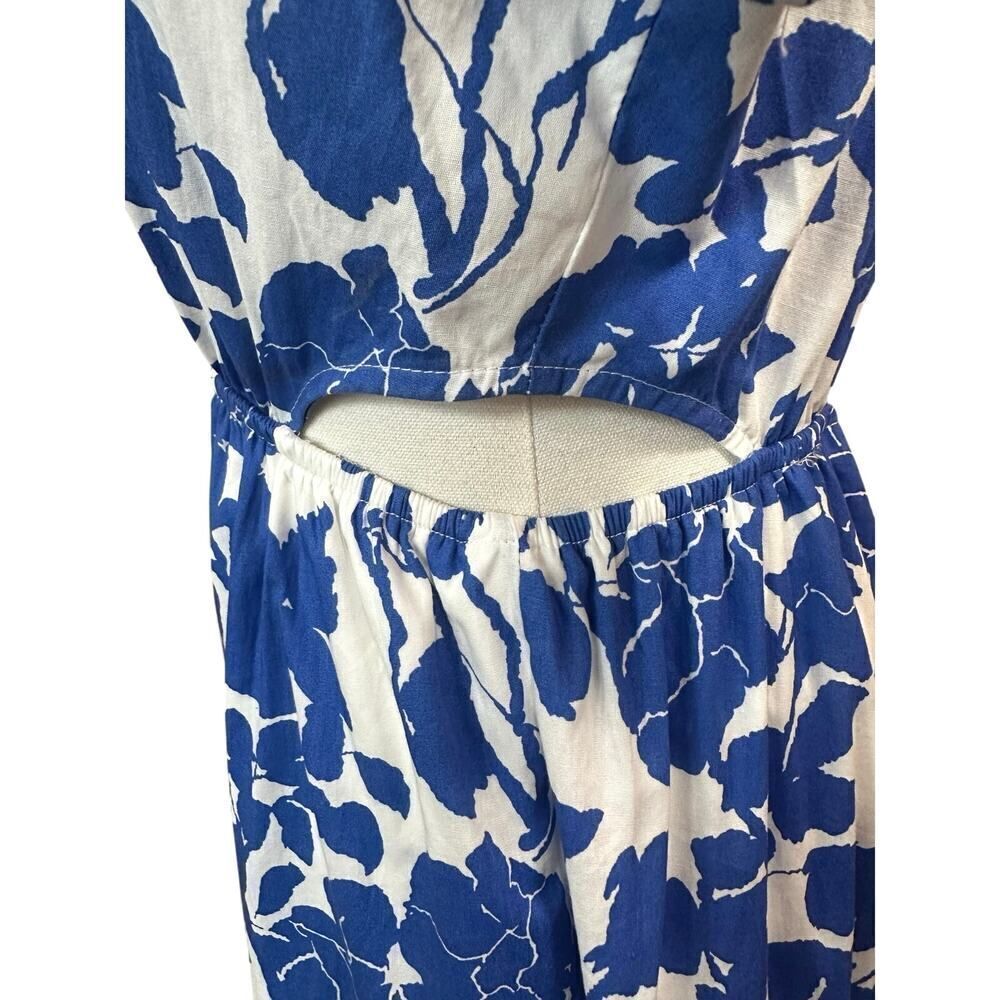 NWT Aakaa Anthropologie Small Side Cutout Blue White Maxi Artsy Festive Dress - Picture 5 of 16